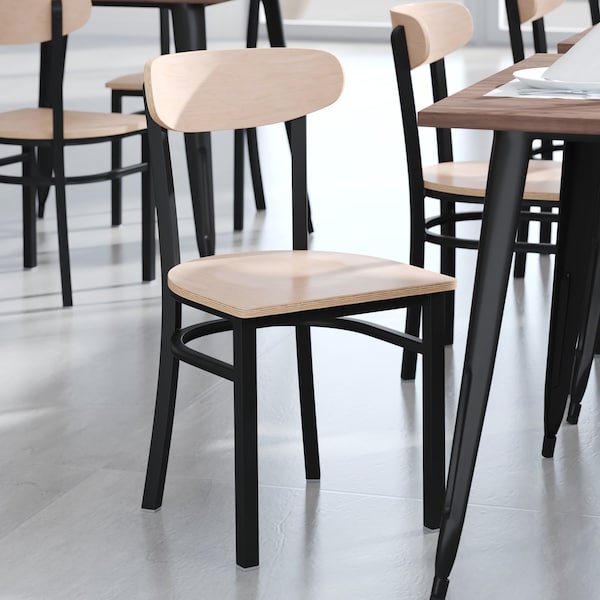 Flash Furniture Metal Dining Chairs - Natural Wood Seat/Back, PK 2 2-XU-DG6V5B-NAT-GG - main